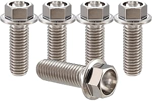 RISON-Titanium 5 Pezzi Bullone Flangiato in Titanio M6x1.0x12mm, Vite a Testa Esagonale con Flangia, Vite di Fissaggio Bulloneria a flangia Viti a Brugola per Bici, Moto, Auto