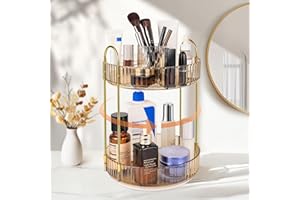 SOLVIEW Make Up Organizer, Kosmetik Makeup Organizers Kosmetik 360° Drehbar, Skincare Schminktisch Organizer Aufbewahrung 2 Ebenen für chminktisch, Schlafzimmer, Küche, Bathroom, Champagnergold