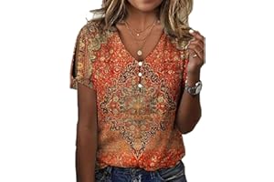 GRMLRPT Blusas de Mujer Casual Camiseta de Mujer Top Elegante de Manga Larga con Estampado Suave Ligero Cómodas Camisetas con Cuello en V para Otoño y Primavera(Multicolor,S-XXL)
