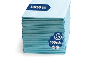 ‎A&G-HEUTE A&G-heute 100 Stück 40 x 60 cm 6-lagig Zellstoff Trainingsunterlagen | Saugleistung 235 ml Blau | Baby PIPI-Matte Wickelauflage | Inkontinenzunterlagen Einmal-Unterlagen | Puppy Trainings-Pads Hunde