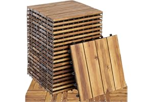 tectake® Lot de 20 Dalles clipsables exterieur Caillebotis exterieur Dalle Bois Résistant aux intempéries pour Revêtement de sol extérieur Terrasse Balcon Veranda Abri de jardin Spa