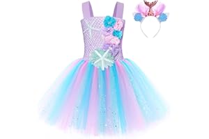 FONLAM Robe Costume de Sirène Fille Robe Fête Baptême Princesse Sirène pour Fille Enfants Tutu Fleurs Carnaval
