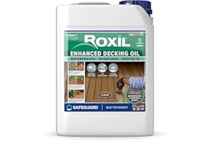 Roxil Olio Trasparente Potenziato per Pedana – 5L – Impermeabilizzante Resistente alle Intemperie, Nutre e Protegge il Legno da Esterno con Maggiore Protezione UV