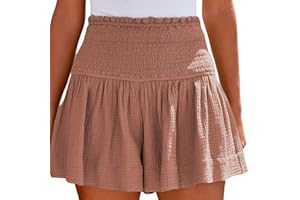 pvucpot Shorts Femme Printemps D'été Couleur Unie Taille Haute Plissé Shorts Casual Elastique Shorts Coton et Lin Pantalon De Plage Short Sport Femme