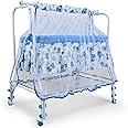 BUBBLEBABY Premium Sturdy & Safe Baby Cradle Jhula/Palna/Bed/Ghodiyu/Baggi/Baby Bedding with Mosquito Net Pillow Four 360° Rotating Wheels & Lock Storage Mattress for 0-13 Months (Dolphin WHITEBLUE)