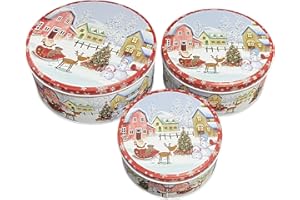 BSEICAL Scatole Di Latta Per Biscotti Vintage, Biscottiera Natalizia, Barattolo Biscotti Natalizie, Piatti Natalizi Contenitori Con Coperchio, Natale Decorazioni Casa Tavola Panettone Dolci Torta Scatola (A)