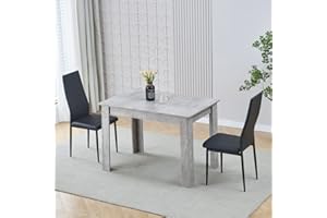 Homullel Dining Table and Chairs Set for Small Spaces, Grey Table with Chairs, 110x70 cm Kitchen Table Dining Room Set (Faux Leather Black, Table with 2 Chairs)