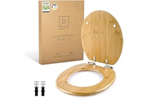 Benkstein® Abattant de WC en bambou avec système d'abaissement automatique - Abattant de WC antibactérien - Quick Release pour un nettoyage facile - Montage facile - Robuste et durable - Couvercle de