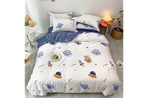 KEAYOO Kinderbettwäsche 135x200 für Jungen und Mädchen Baumwolle Weltraumreisen Thema Besttwäsche mit Süß Muster und Reißverschluss Bettwäsche 135x200cm+80x80cm 2tlg