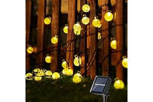 PhilzOps Zewnętrzny łańcuch świetlny solarny, 13,8 m, 60 diod LED, ciepła biel, kryształowa kulka, solarny łańcuch świetlny, 8 trybów pracy, wodoszczelny na zewnątrz, na balkon, do wnętrz, na drzewa, taras, do bramy, podwórka