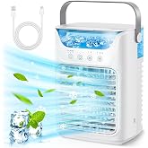 4 in 1 Portable Air Conditioner Fan, 700ML Mini Evaporative Air Cooler Fan with Touch Screen, 3 Speed Humidification and 7 LE