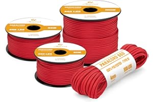 Abma Cord Paracord 4mm 15m Cuerda Paracord 550 Tipo III 7 Hebras para Al Aire Libre, Supervivencia, Camping, Bricolaje - MAX. 250 kg - Rojo