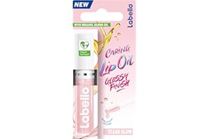‎LABELLO Labello Caring Lip Oil Clear Glow, zart glänzendes Lippenöl mit 100% natürlichen Ölen, vegane* Lippenpflege für ein glossy Finish (5,5 ml)