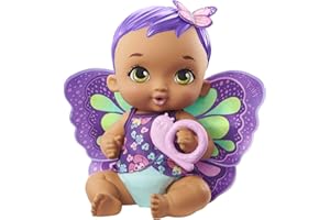 My Garden Baby- Bambola Junior Farfalla Viola al Profumo di Gelsomino con Biberon a Forma di Coniglietto, PAnnolino, Ali Rimovibili, Vestiti e Accessori, Giocattolo per Bambini 3+Anni, GYP11