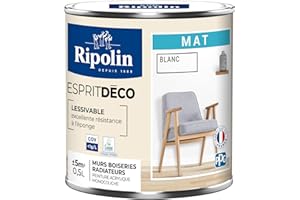 RIPOLIN - Peinture Intérieure Multi-Supports – Murs, Boiseries & Radiateurs – Ultra Couvrante – Lessivable – Application Facile – Ecolabel - Aspect Mat - 0,5L - Blanc
