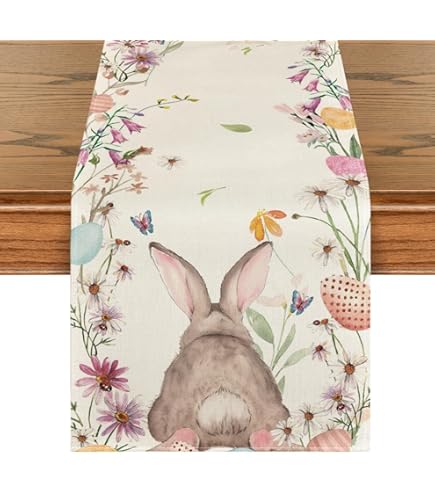 Runner Tavola Pasqua Conigli E Fiori - Tovaglia Decorativa 14x72 Pollici Lavabile Per Festa - Foto 7