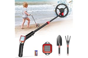 Metal Detector Bambini, Kooeuru Metal Detector per Bambino Leggero con Asta Regolabile 66-83cm, Display LCD Bobina di Ricerca Impermeabile, Metal Detector Bambino con Pala Rastrello Setaccio