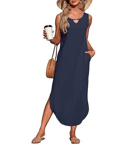 Robe Longue En Lin, Robe D'été Sans Manches à Col Haut, Robe Longue Minimaliste Ample - France