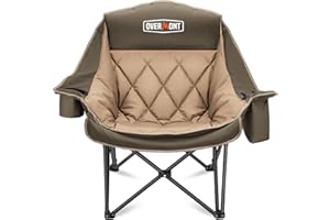 OVERMONT Sedia da Campeggio Pieghevole Oversized 204kg - Sedie da Pesca Pieghevoli con imbottitura Borsa Termica Portabicchieri - Poltrona Portatile per Esterno Interno Giardino Picnic Khaki