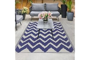 Garden Mile Large Al Fresco Outdoor Rug Portable Anti-Slip UV-Resistant Weatherproof Indoor Outdoor Area Rugs for Garden, Patio, Deck, Picnic, Beach 180cm x 120cm (Blue Zig Zag - 120x180cm)