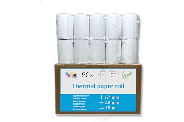 50 Bobines Carte Bancaire Thermique TPE - 57 x 40 x 12 mm - Sans Bisphénol A - rouleau thermique terminal carte bancaire rouleau tpe