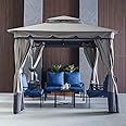 Danube Home Delight Gazebo Steel Frame With Polyester Roof | Square Shape Tent With Curtain | Water And Uv Resistant Garden Patio Canopy | Modern Outdoor Furniture 2.7X2.7M - Grey