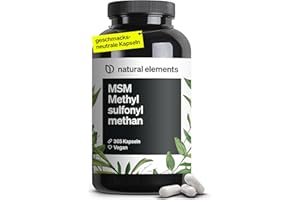 ‎NATURAL ELEMENTS natural elements MSM Kapseln - 365 vegane Kapseln - Laborgeprüfte 1600mg Methylsulfonylmethan (MSM) Pulver pro Tagesdosis - Ohne Magnesiumstearat, hochdosiert und in Deutschland produziert