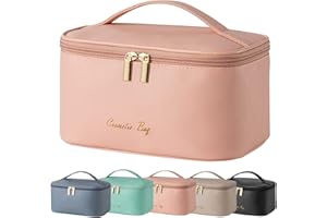 ZOUWEL Reise Kosmetiktasche für Frauen Make Up Tasche mit Pinselfach und Griff Tragbare wasserdichte Leder Kulturtaschen Große Kulturbeutel Organizer Multifunktions Makeup Schminktasche (Rosa)