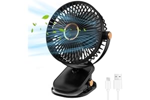 ROUCLO Ventilador USB, Portatil Mini Ventilador de Mesa, 3 Velocidades con Pinza Ventiladores Pequeño de Mesa con Batería Recargable y Tipo C-USB para Oficina, Hogar, Fitness, Cochecito de Bebé (Negro-116)
