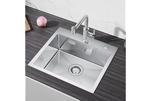 CECIPA 50x45cm Spüle Edelstahl mit Hahnloch, Spülbecken Edelstahl Eckig inkl Siphon & Über, Küchenspüle für Arbeitsplatten ab 50cm