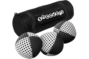 speevers Juggling Balls Professional Set of 3 Fresh Design Xballs, 12 Beautiful Colors Available, Juggle Balls for Beginners, Kids, Adults, 2 Layers of Net 4 Panels Carry Case (650g, Black White)