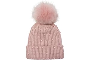 styleBREAKER Cuffia con Pompon Lavorato a Maglia da Donna con Perline e Fodera in Pile, Berretto con Pompon in Pelliccia Sintetica Invernale 04024155