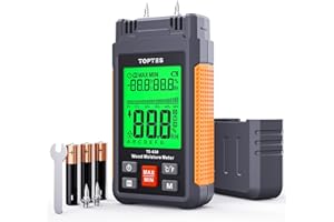 TopTes Feuchtigkeitsmessgerät, Feuchtigkeitsmesser für Wand und Holz TS-630, Großes LCD-Display Dreifarbiger Hintergrundbeleuchtung, 7 Kalibrierungsskalen Holzfeuchtemessgerät mit Batterien - Pin-Typ