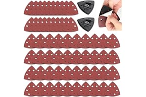 TRLREQ 60PCS Multi Tool Sanding Pads Kit | Dewalt Multi Tool Sanding Pads Compatible | 6-Hole Triangular Sandpaper 40-400 Grit for Wood, Metal & DIY | Anti-Clogging Multitool Sanding Pad with Holder