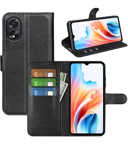 XINNI Cover per Oppo A18 4G/A38 4G Custodia, retrò Flip Magnetica Pelle PU/TPU Portafoglio, Nero
