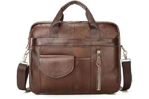FANDARE Retro Men's Briefcase Shoulder Bags for 15.6 inch Laptop Tote Bag for Women Genuine Leather Messenger Crossbody Bag Cover Pack for Work Business Office College Travel Satchel Bag Brown