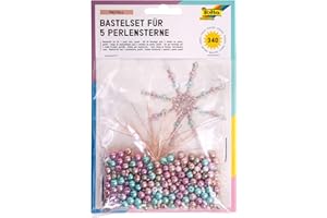 folia 12550 - Bastelset für 5 Perlensterne Pastel, rosé / türkis / grau, 340 teilig - ideal als selbstgemachte Dekoration für Weihnachten