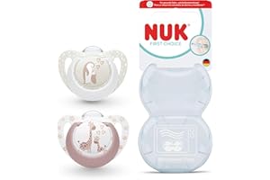 NUK First Choice Baby Dummies | 0-6 Months | Orthodontic Soothers | Soothes 99% of Babies** | Penguin & Giraffe | 2 Count