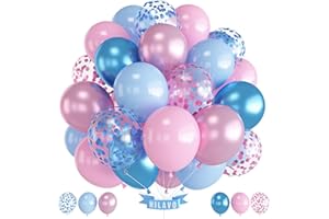 HILAVO Pink Blue Balloons 12 Inch Pastel Pink Blue Confetti Balloons Gender Reveal Boys or Girls Theme Helium Latex Balloon Set for Arch Kids Bridal Shower Baby Shower Wedding Birthday Party Decorations