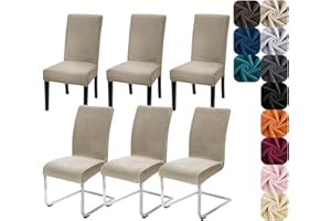 Alishomtll Dining Chair Covers Set of 6 Stretch Velvet Chair Covers for Dining Chairs Elastic Removable Chair Slipcovers Reusable Washable Chair Protector for Hotel Banquet Ceremony (Champagne, 6pcs)
