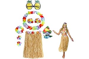 LOUENTH Set Costume Hawaiano ，Hula Gonna in Erba con Fiori Costume Set, Elastico Luau Erba e Hawaiano Fiori Braccialetti, per Hawaiian Decorazioni per Feste