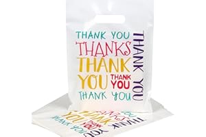 POPGIFTU Lot de 100pcs Sacs Thank You 23x 30cm, Sac de Marchandise, Petits Sac Cadeaux en Plastique avec Poignée, Pochette Bonbon, Sacs Pour Faveur de Noël Anniversaire