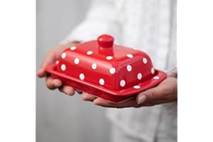 City to Cottage Beurrier rouge à pois blancs en céramique fait et peint à la main