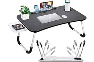 GEEZY Foldable Laptop Table with Drawer - MDF Wood Desk with Cup Holder, Tablet Slot, Anti-Slip Legs - Portable Laptop Desk Tray for Sofa, Bed, Work, Gaming, Eating, TV, Studying, Drawing and Crafts