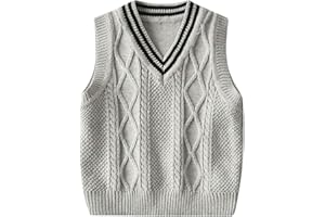 De feuilles Kids V Neck Sleeveless Jumper Vest Knitwear Cable Knit School Uniform Gilet for Boys Girls