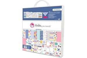 Anita y Su Mundo 37080749. Kit Scrapbooking Colección Momentos, Papeles, Chapas, Brads, Pegatinas, Washi Tape, Lentejuelas