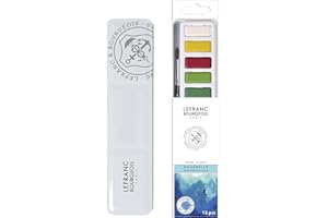 Lefranc Bourgeois 301444 Aquarell Set mit 12 kräftigen Studio Aquarellfarben, hochwertige Wasserfarben mit ausgezeichneter Lichtechtheit, Transparenz, Brillanz - 12 Farben, 1 Rundpinsel Nr.8