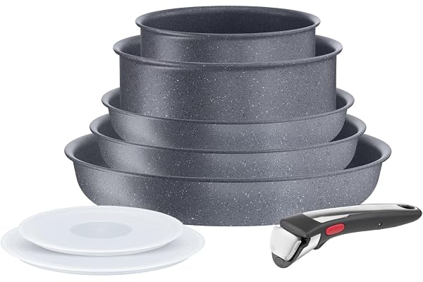 Tefal Ingenio Batterie de cuisine 8 p, Induction, Revêtement antiadhésif, Empilable, Poêles et casseroles + poignée amovible, Compatible lave-vaisselle, Fabriqué en France, Natural On L7669802