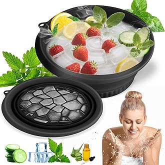 Silicone Collapsible Face Bowl with Built in Ice Tray Modern Black Round Dishwasher Safe BPA Free for Men and Women