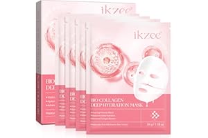 NIFEISHI Masque Collagene Visage, Masque Collagene, Masque Bio-Collagène Real Deep, Masque Hydrogel Hydratant pour La Nuit, Réduction des Pores, Amélioration de l'élasticité, 34g x4ea